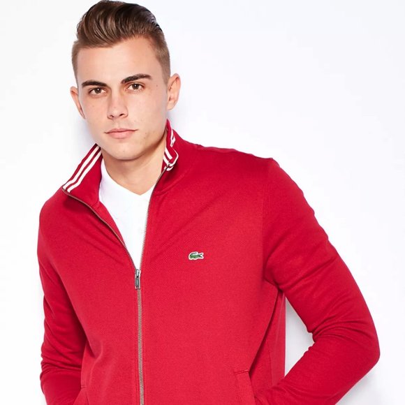 🐊LACOSTE SWEATER Full-Zip Red w/Flour